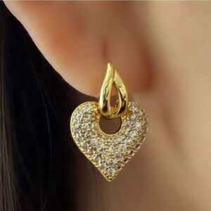 Heart pave huggie hoops feminine danity Jewel heart rhinestone | NWOT